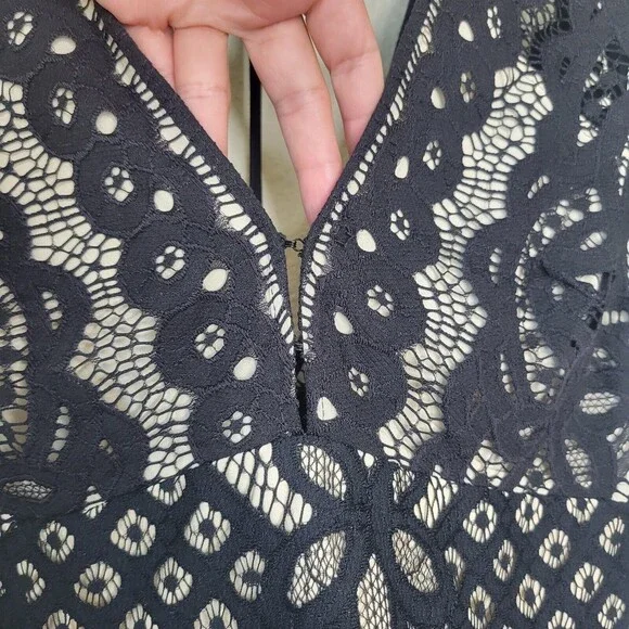 Free People One Million Lovers Black Lace Mini Dress Size 12 deep V strappy back - Picture 3 of 15